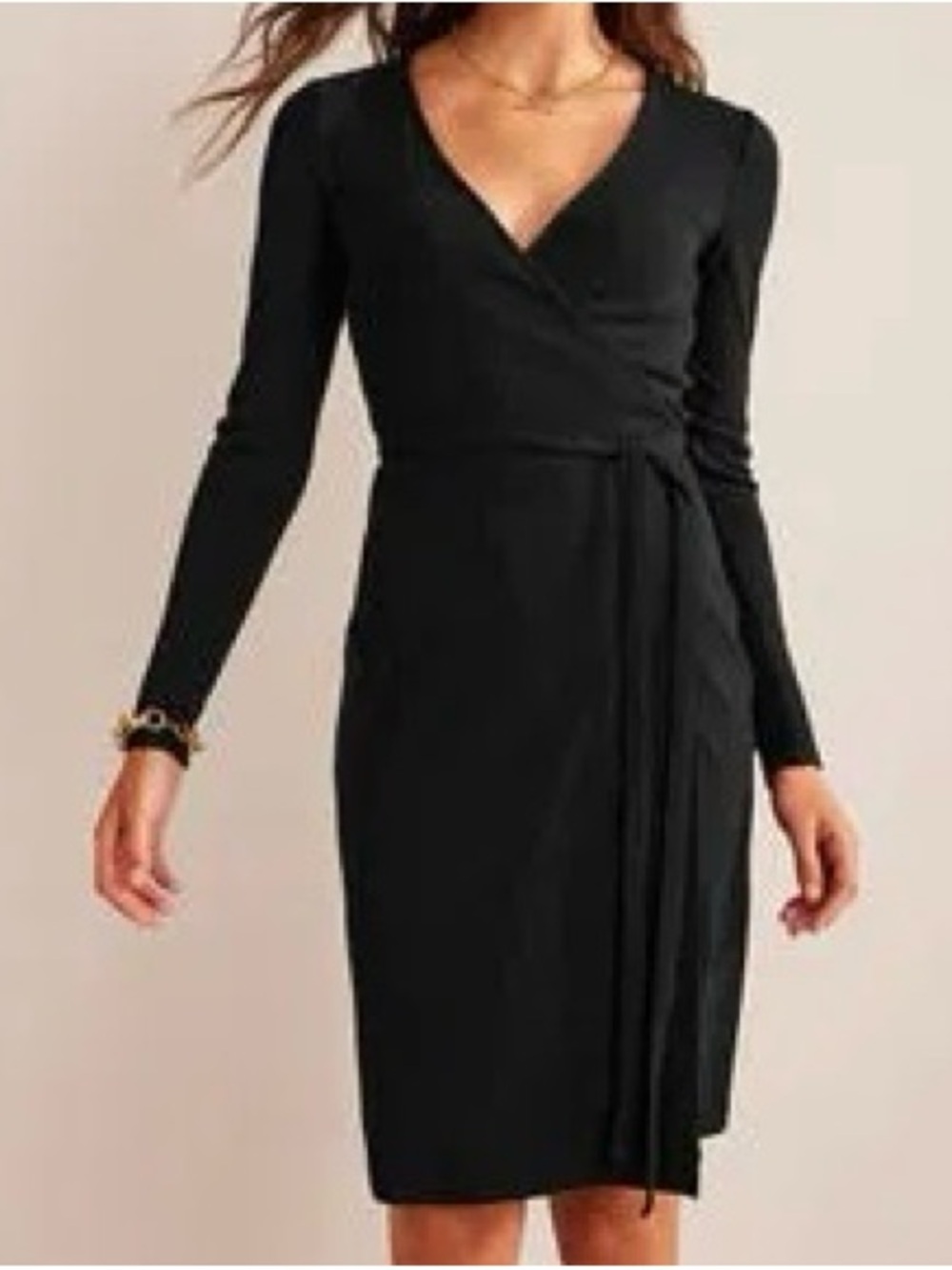 Boden J0041 Ribbed Jersey Wrap Dress Black Long Sleeve Size 4P